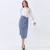 Jupe décontractée froncée pour femmes taille haute solide jupes midi minimalistes femme automne vêtements de mode 210521