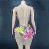 Stage Wear Sexy Mesh See-Through Flower Dress Rhinestone Hollow Waist Evening Performance Dance Show Birthday Celebrate Outfit XS3300