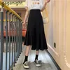 Black White Korean Ruffles Midi A-line Skirts Casual Women Summer Trumpet High Waist Irregular Mermaid Female 210601