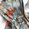 Floral Print Satin Short Shirt Camis Piżama Garnitury Elastyczna Talia Szerokie Spodnie Nogi Kobiety Loose Długi Rękaw Bluzka Topy 3 sztuki Zestaw 210429