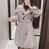 Abrigo de lana elegante para mujer, abrigo largo suelto a rayas a la moda para mujer, abrigo informal con fajas de botones para mujer, chaqueta elegante para chica 210427