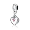 Fits Pandora Bracelets 20pcs Heart Pink Crystal Dangle Pendant Charms Beads Silver Charms Bead For Women Diy European Necklace Jewelry