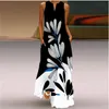 Casual Women Robe Printed Vintage Dress Sexy V-neck Sleeveless Big Swing Maxi Pocket Plus Size Long Vestidos 5XL 210522