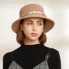 Casquettes chapeaux dame haut d'hiver Grade 100% australie laine chapeau femmes fête élégant blanc feutre perles Fedora
