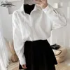 Höst bomull Vitskjorta Koreanska Loose Top Kvinna Office Lady Style Långärmad Kvinnor Blouse Ropa de Mujer 11881 210427