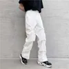 IEFB Nero Bianco Design Niche Gamba pieghettata Pantaloni casual Streetwear Lavoro Pantaloni dritti da uomo larghi 9Y6991 210715