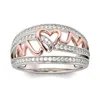 Love Mom Ring Hollow Crystal Heart Rings Band voor Vrouwen Moederdag Verjaardag Gift Mode-sieraden