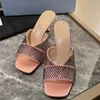 Zapatillas mulas de diamantes de imitación tacones de gatito zapatos de cuero real toboganes