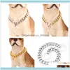 Cadenas Collares Colgantes Cadenas de joyería 10/12/15/17/19Mms Acero inoxidable Sier Color / Oro Cubano Curb Strong Pet Supplies Perros Collar Gargantilla