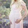 マタニティオフショルダーコットン妊娠中の女性ベビーシャワードレス写真撮影セクシーVネックスプリット妊娠ドレス写真Q0713