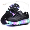 USB laddning av svarta två hjul lysande sneakers LED Light Roller Skate Shoes For Children Barn Ledskor pojkar flickor skor 28-43 x0719