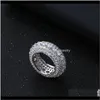 Klaster Biżuteria Moda Diament Ring Mężczyźni Hip Hop Biżuteria Bling CZ Kamień Iced Out 18k Plated Hiphop Gold Pierścionki Drop Dostawa 2021 1jnkq
