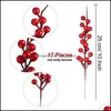Decorative Wreaths Festive Party Supplies Home & Garden2021 20Pcs Artificial Red Berries Fake Flowers Fruits Berry Stems Crafts Floral Bouqu