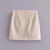 Za Pu Leather Mini Skirt Women Vintage High Waist Leatherette Spring Skirts Woman Fashion Side Slit Back Zip Fitted Skirts 210602