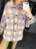 Stylish Sweet Plaid Woolen Shirt Jacket Fashion Pockets Turn-down Collar Check Jacket Cute Girls Chic Coat Streetwear 211014