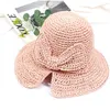 Bow Straw Sun Hat Brede randige zomerse hoeden voor vrouwen strand panama koepel emmer femme schaduw A25637 ELOB22