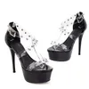 13cm Sexy Transparent Style Thin Heel Super High Heels Sandals Rivet Waterproof Platform Black And White Pink Night Club San