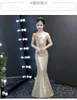 2022 Champagne Sequins Mermaid Pageant Party Dresses Teens With Short Sleeves Gold Applique Diamonds Girls Special Occasion Dress