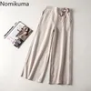 Nomikuma outono calças retas mulheres cintura alta lace up casual calças soltas feminino moda coreano pantalones mujer 3c649 210514