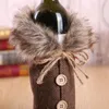 Decoraciones navideñas, funda para botella de vino, accesorios de decoración navideña para festival, fundas para botellas de cerveza de lino con lazo