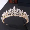 Barroco de lujo de oro rosa cuentas de cristal corazón tiaras nupciales corona gran desfile diadema accesorios para el cabello de boda 210701305o