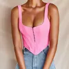 Fluorescencyjny różowy tank top kobiety lato ukryty piersi gorset kamizelka kwadratowy kołnierz backless pasek top rękawów uprawy 210709