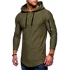 Moomphya Hooded Långärmad Män T-shirt Zipper Sleeve T-shirt Män Longline Tshirt Streetwear Hip Hop Tee Te shirt Män Kläder Y0323