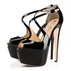 TYLNE DAMSKO PEEPE Peep Toe Cross Patter Platform Heels 16 CM High Heel Sexy Sandals Wedding Stilettos Spike Shoes Plus