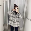 Jacket Women Tweed Plaid Winter Coat Woman Vintage Long Sleeve Oversized Jackets Ladies Loose Casual Overcoats 210519