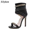 Eilyken Nieuwe Rivet Metal Decoration High Heel Women Sandalen Cover Heel For Party Gladiator Ladies Shoes Black Size 35-40 2103242712