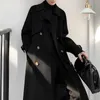 Vintage Siyah Yün Ceket kadın Kış Ofis Bayan Uzun Kalın Yün Palto Ceket Zarif Giyim Dış Giyim 210608