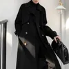 Vintage Black Wool Coat Women's Winter Office Lady Long Thick Woolen Coats Jacket Elegant Clothing Outwear 210608