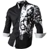 Sportrendy Homens Camisas Vestido Casual Moda Manga Longa Slim Fit Elegante Crânio Impressão Tatuagem JZS047 220224