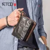Portfele Aetoo Skórzane Krótki portfel, wielofunkcyjny posiadacz karty licencyjnej kierowcy, handmade retro modny portfel zamek błyskawiczny