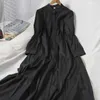 VANOVICH Mode Femmes Robe Style Coréen Couleur Solide Coton Dames Été À Manches Longues Casaul Vêtements 210615