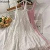 Mulheres Floral Impressão Vintage Vestido Verão Sexy Espaguete Strap Malha Vestidos Mulher Bonito Kawaii Robe Coreano Chique 210519