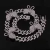 Bulle de cristal pierre 12mm chaîne cubaine papillon pendentif hip hop collier femmes charme or argent couleur cz bijoux X0509