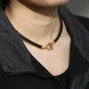 Collana da uomo in pelle nera da donna 6mm Catena a maglie artificiali Oro argento Colore Acciaio inossidabile Chiusura a levetta unica LTNL00202 Girocolli