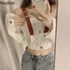 NELLOE Корейский шик Chic Crops Tops Mujer Sexy Lady Builts Slash шеи с плеч блузки женщин весна белая блузка FEMME 4L021 210422