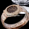 2021 TWF 5719 Cal A324 Automatisk mens klocka 18k Rose Gold Paved Diamonds Light Brown Texture Dial Iced Out Diamond Armband Super Edition Smycken Klockor Puretime C03