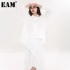 [EAM] femmes blanc perle décoration grande taille Blouse revers à manches longues coupe ample chemise mode printemps automne 1DD512100 21512