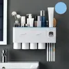 Badrum Tillbehör Arrangör Verktyg Set Tandborste Hållare Automatisk tandkräm Dispenserhållare Tandborste Väggmontering Rack 514 V2