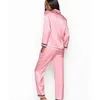 Fashion Pajamas for Women Summer Long Sleeve Sleepwear Loungewear Satin Silk Pjs Sets Home Wear 210809