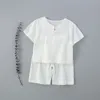 T-shirt da bambino in cotone e lino a maniche corte per bambina, pantaloncini in due pezzi P4678 210622