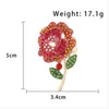 Pins, Brooches 5cm*3.4cm Gold Tone RED GREEN Crystal Rose Flower Leaf Brooch Pin Wedding Accessories Decoration Bridal Bouquet