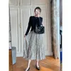 Summer elegant Long Skirts Womens Vintage Floral Print Chiffon Pleated Skirt Elastic High Waist Casual Midi Skirt Clothes Jupe 210619