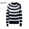 ZEVITY women vintage o neck striped pattern knitting casual slim sweater female shoulder button pullover sweaters chic tops S361 210603