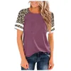 Leopard print short-sleeved top fashion women's loose O-neck hit color tees casual and comfortable plus size T-shirt summer 2021 Y0621