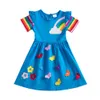 JXS аккуратные девушки летнее хлопок с коротким рукавом платье радуга цветы бабочка вышивка девушка повседневные платья на 3-8 лет q0716