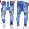 Zomer heren jeugd mode eenvoudige mode casual multi pocket lace up geplooid teen bindende ontwerp heren jeans x0621
